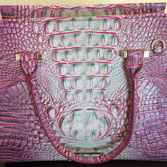 Brahmin Priscilla Melbourne in Julep Pink & Green Croc-Embossed Satchel. - Picture 14 of 16